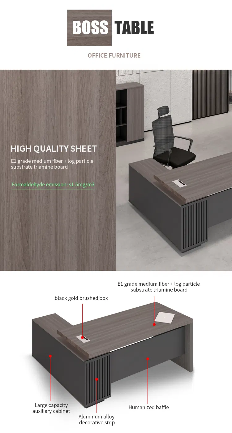 Muebles de Oficina de Madera Marrón Escritorio de Oficina con Mesa Lateral