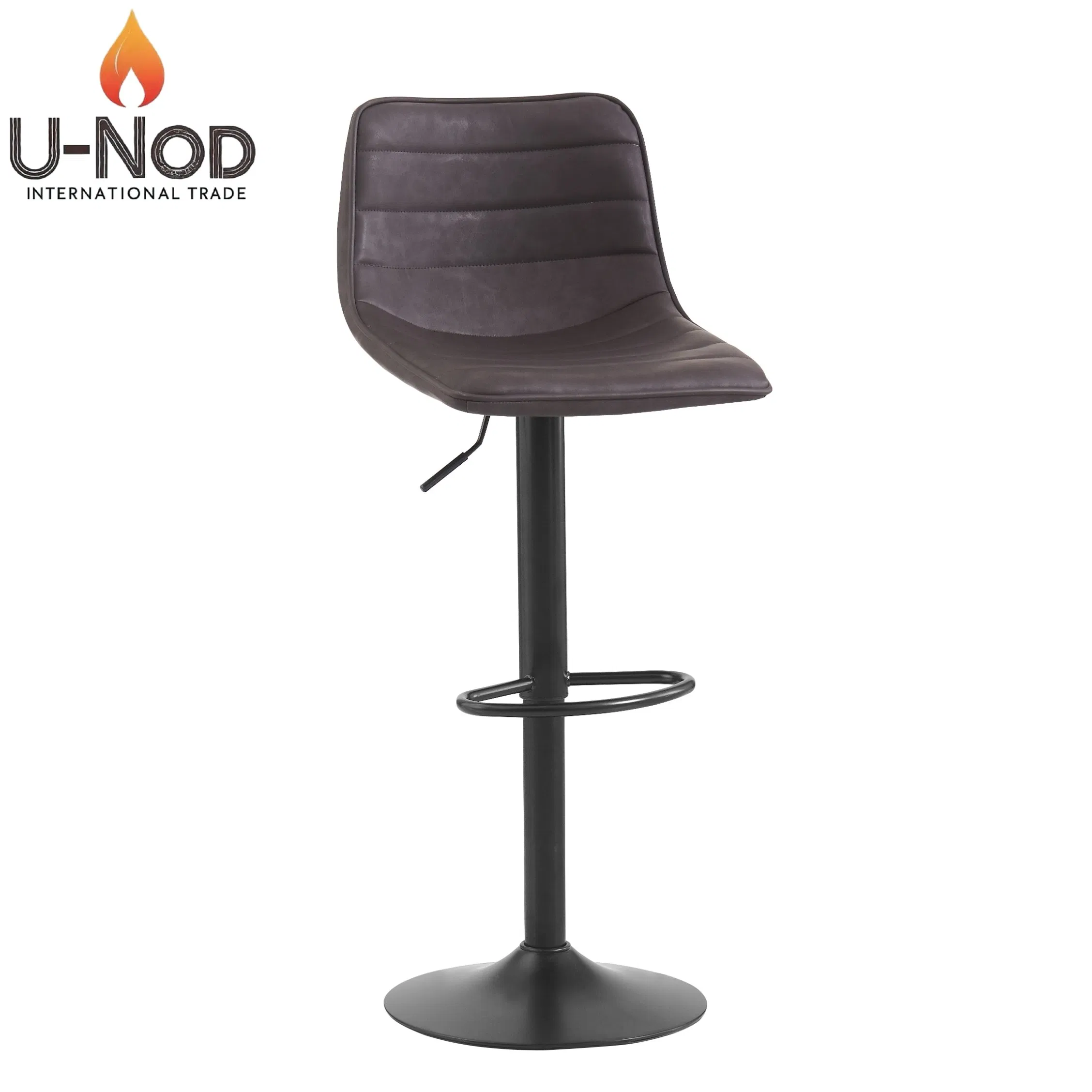 Silla moderna de cuero al por mayor de China con patas de acero inoxidable, taburete de bar ajustable y giratorio con base cromada cómoda para restaurante, hogar/pub
