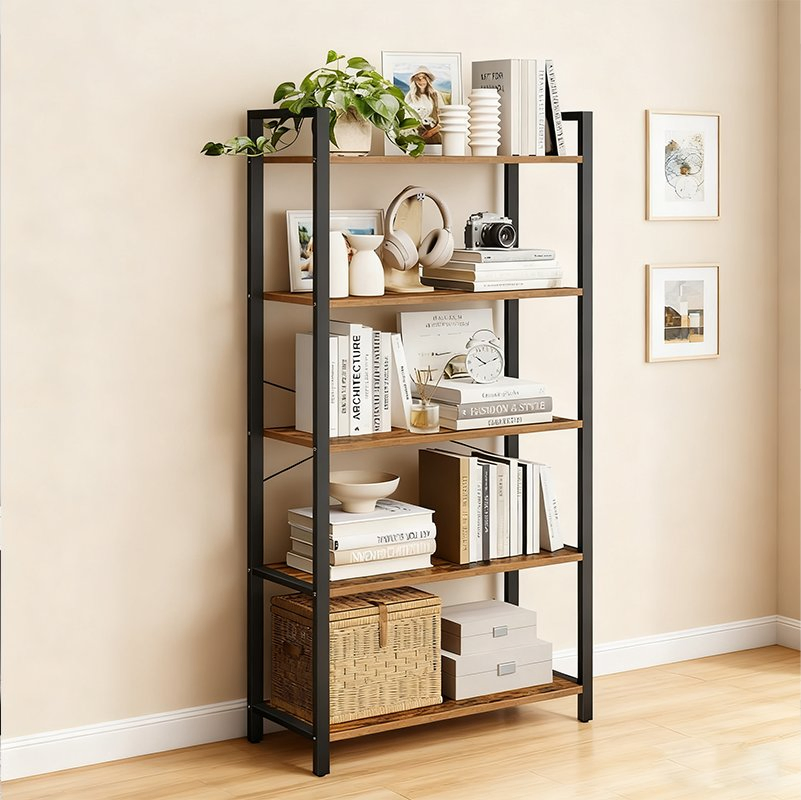 5 Estante Tiers Librero de Pie Estantería Clásicamente Alta Soporte Moderno para Libros Estante de Almacenamiento para Sala de Estar Oficina