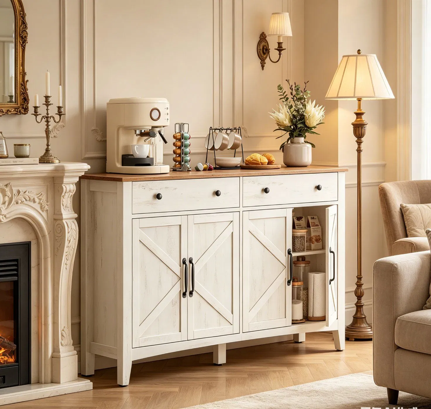 Moderno aparador escandinavo de madera con opciones de almacenamiento y buffet elegantes