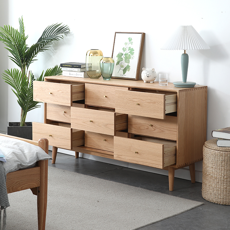 9 Cajonera de Madera Sólida de Roble para Dormitorio