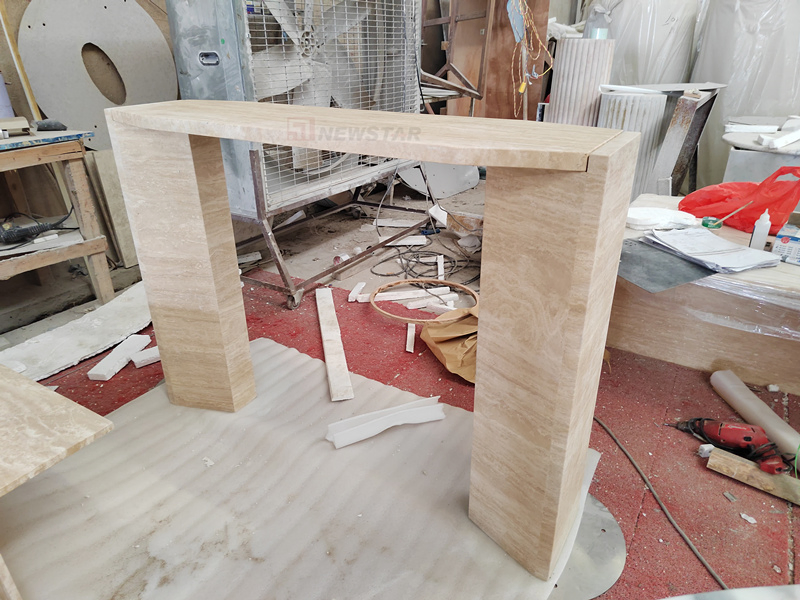 Mesa de consola nórdica de mármol contemporáneo de venta caliente, material de travertino con agujero sin llenar, mesa de consola de piedra vintage