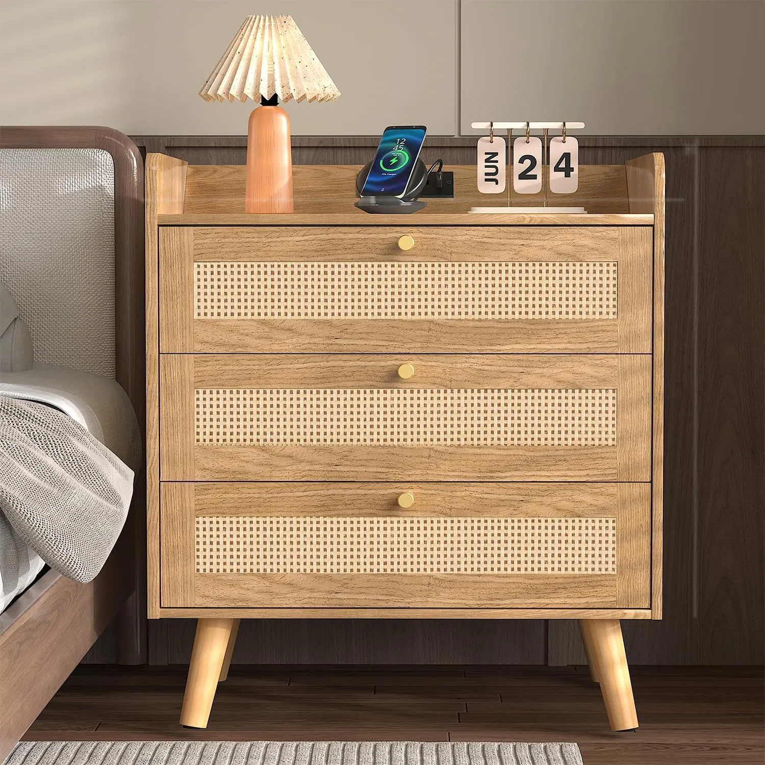 Categoría de dormitorio de fábrica física, mesa de noche moderna y creativa con almacenamiento en cajón