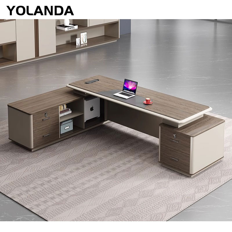 CEO de Yolanda Furniture Escritorio Moderno en Forma de L Juego de Mesa y Sillas de Lujo para Ejecutivos Oficina Muebles de Trabajo