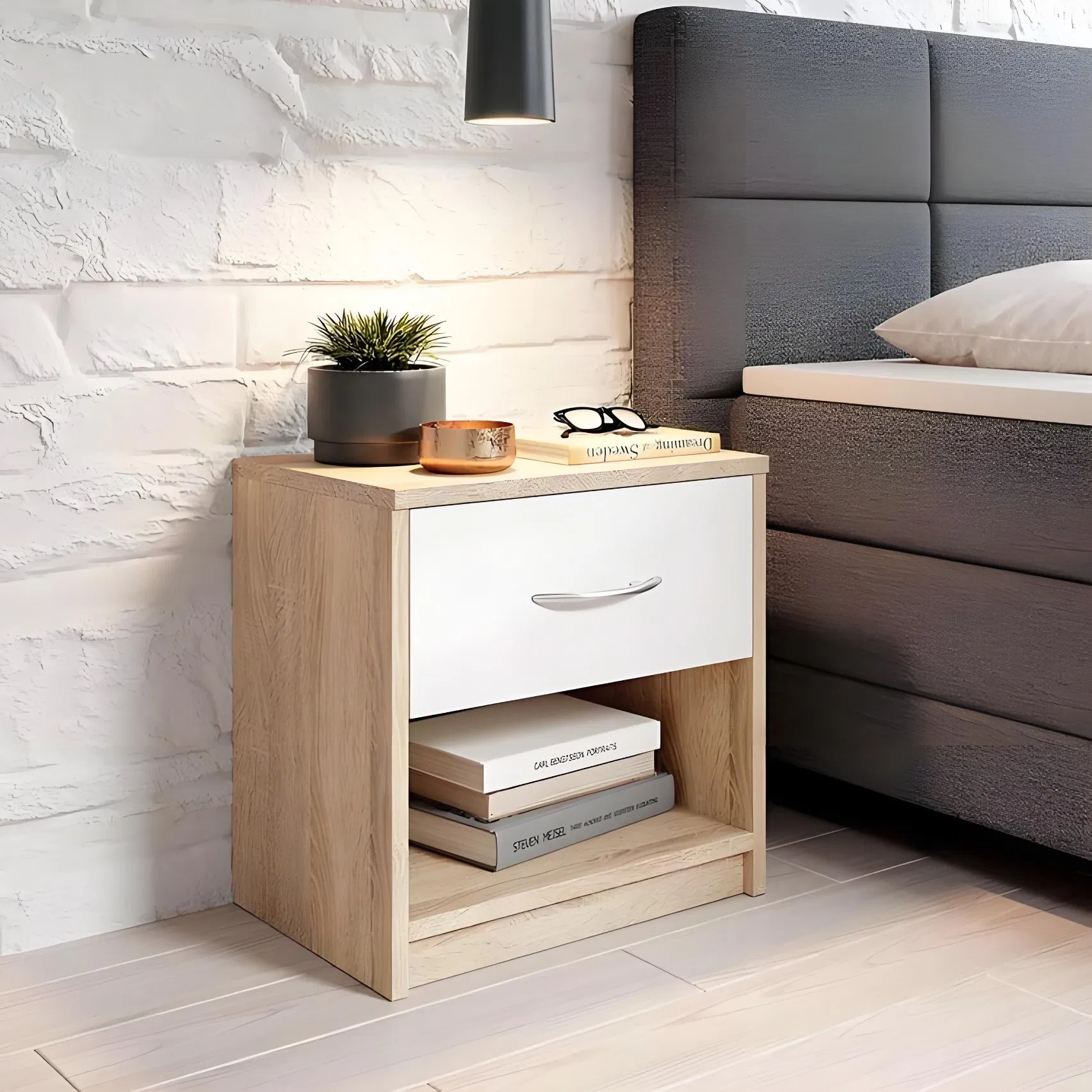 Mesa de noche inteligente con altavoz Bluetooth y función de alarma
