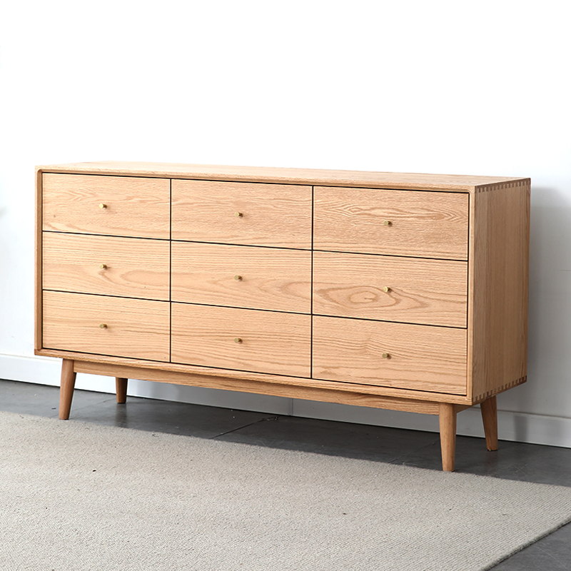 9 Cajonera de Madera Sólida de Roble para Dormitorio