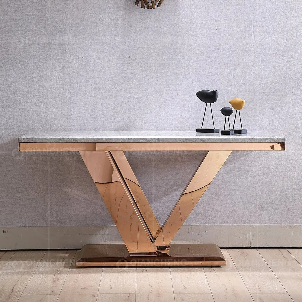Diseño de lujo para decoración del hogar, mesa consola de mármol y acero inoxidable