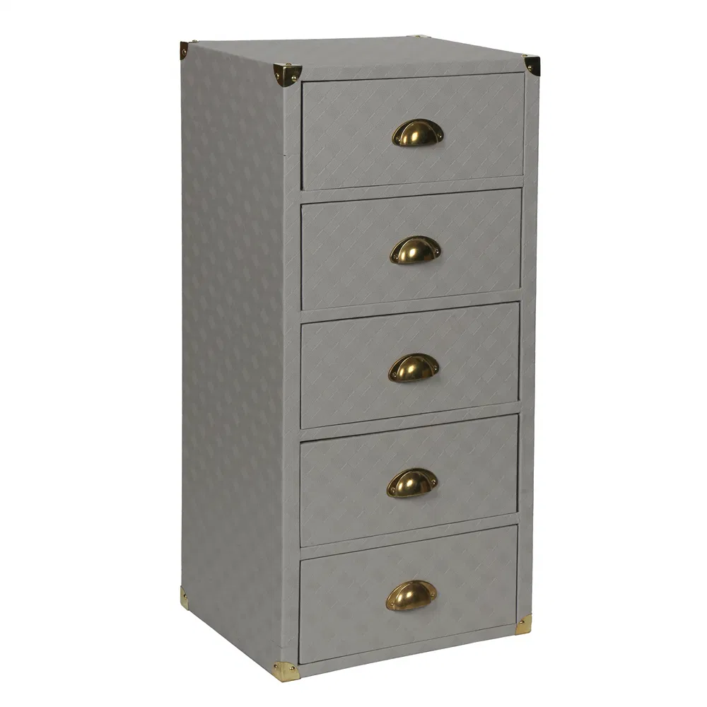 5 Cajonera, cómoda moderna gris con manijas doradas, unidad de almacenamiento alta para dormitorio, sala de estar, entrada - Organizador resistente con esquinas de metal
