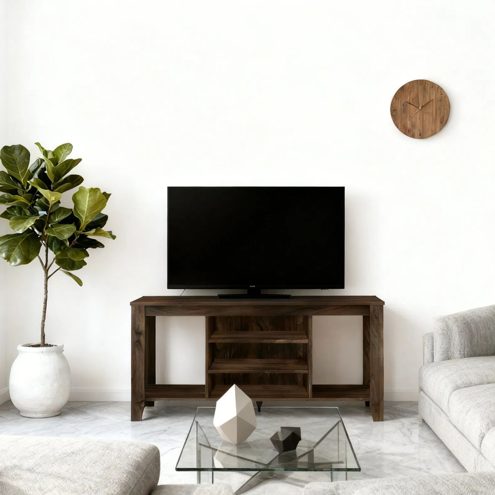 Centro de entretenimiento de madera elegante para televisores y dispositivos multimedia