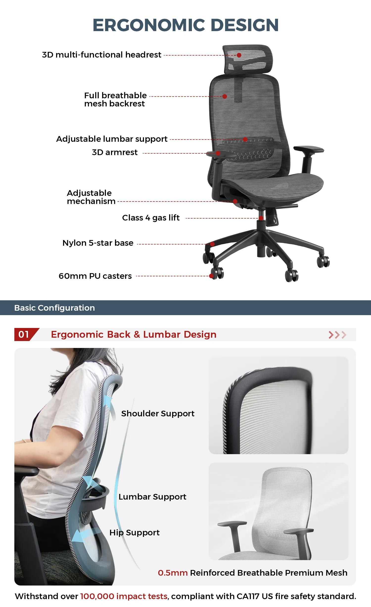 Detalle ergonomía silla de oficina