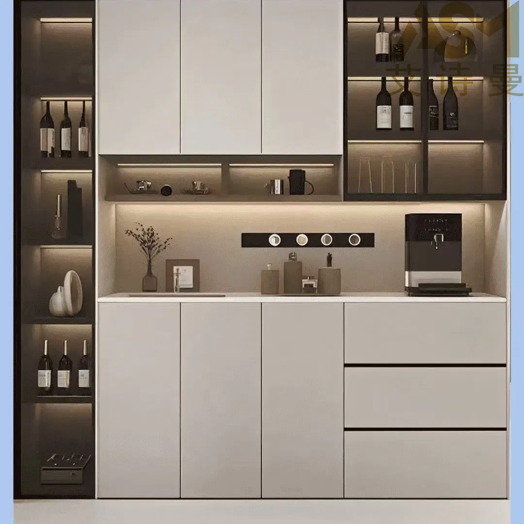 Mueble de lujo contemporáneo negro / colorido, armario buffet de cocina y comedor curvado de madera de timbre / vidrio de mármol, un aparador de MDF