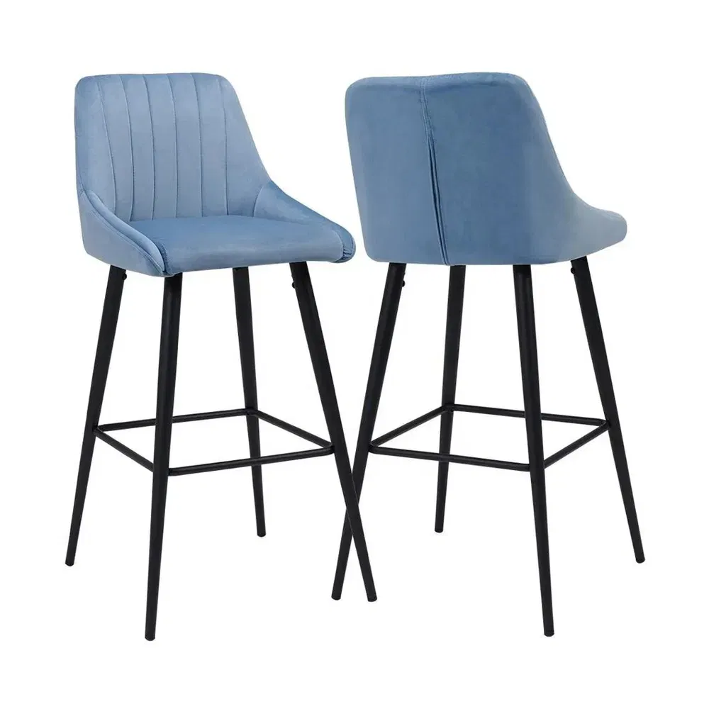 Muebles de hogar de diseño nórdico, taburetes altos de terciopelo con patas de metal