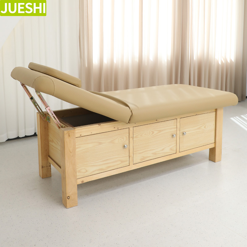 JUESHI Solid Wood Salon Furniture Set Beauty Salon Beds for Massage Table Spa Facial Lash Bed Head Spa Equipment Massage Bed