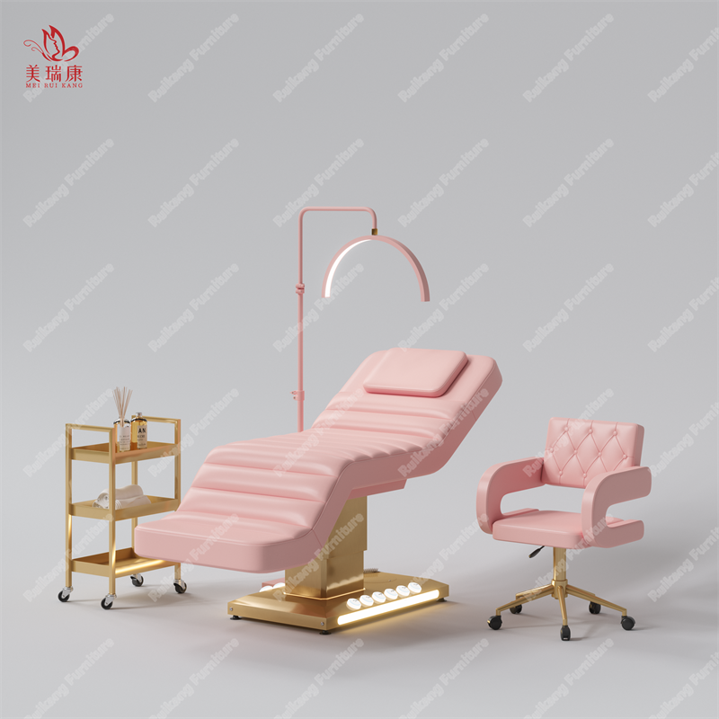 Beauty Salon Esthetician Furniture Gold Base Curve Facial Bed Electric Cosmetic Eyelash Bed Luxury Spa Massage Table Lash Bed