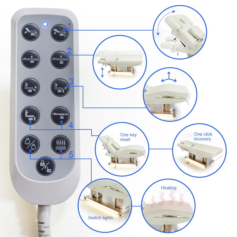 YIMMI Electric Facial Bed With Heating And Massage Adjustable Stainless Steel Base Salon Spa Treatment Table Esthetic Equipment