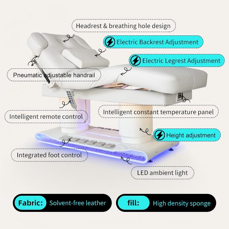 Good Quality Durable White Heated 4 Motor Full Body Massage Bed with Height Adjustable Modern Luxury Design for Beauty Salon