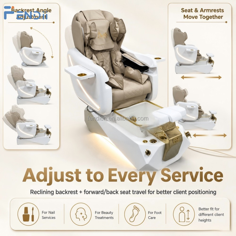Nail Salon Equipment High End Pedicure Chair with Back Massage and Glass Foot Spa Basin