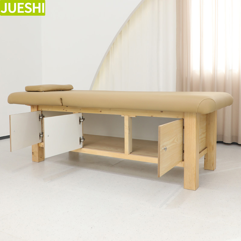 JUESHI Solid Wood Salon Furniture Set Beauty Salon Beds for Massage Table Spa Facial Lash Bed Head Spa Equipment Massage Bed