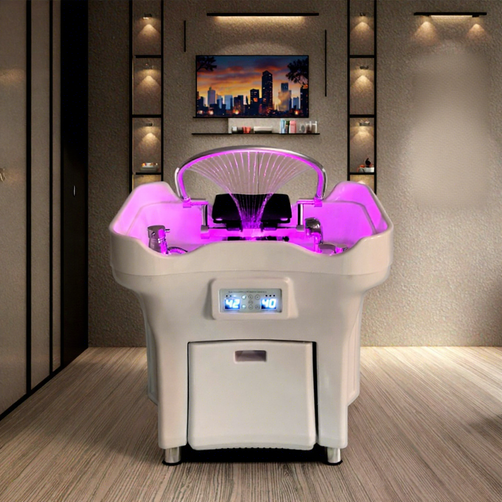Siman Newest Modern Barber Shop Head Spa Equipment With Waste Water Tank Hair Washing Sink Electric Massage Shampoo Bed Basin