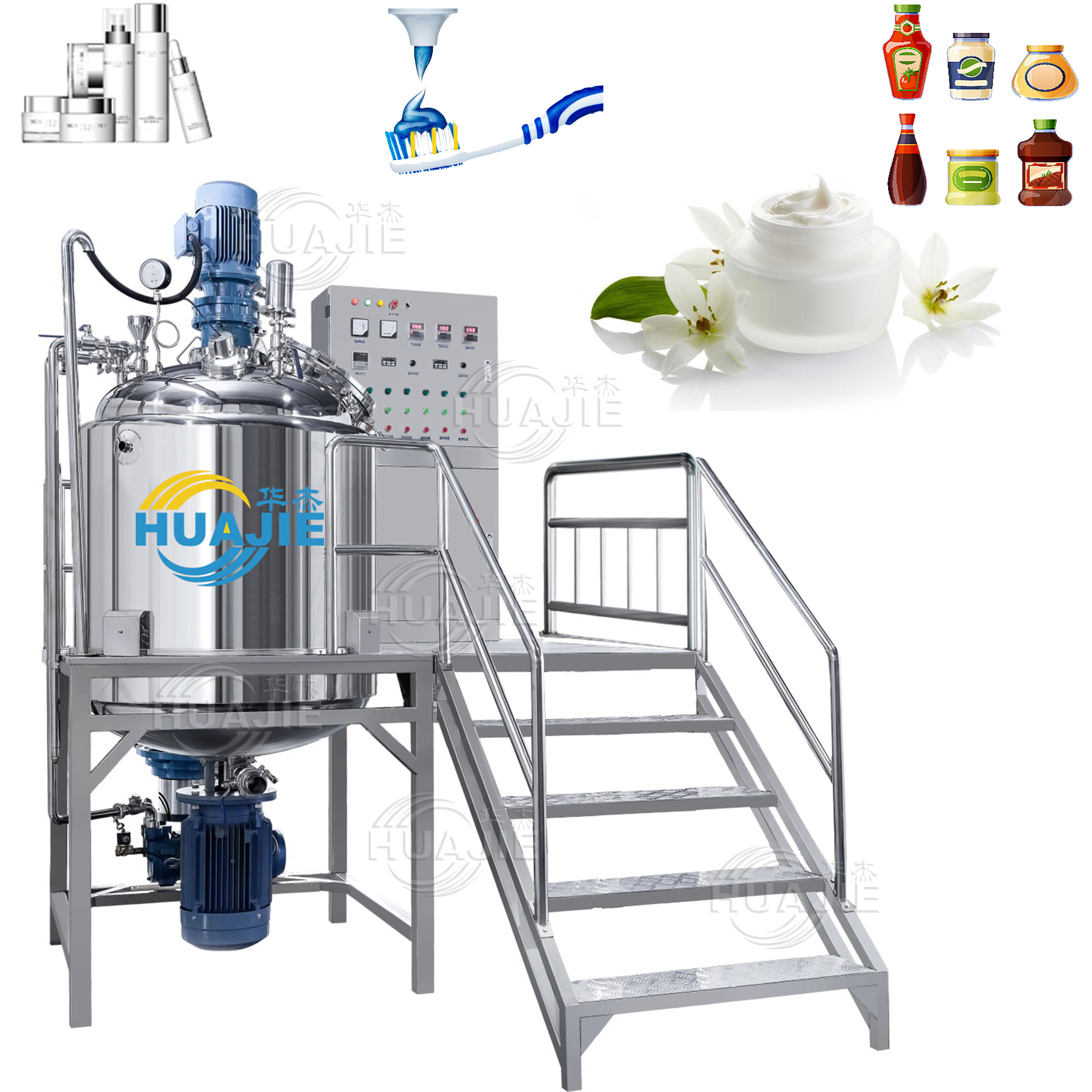 HUAJIE Agitator Mixer Product Equipment Cosmetic Cream Making Machine for Gel Cosmetic Manufacturing Making Mayonnaise Produce