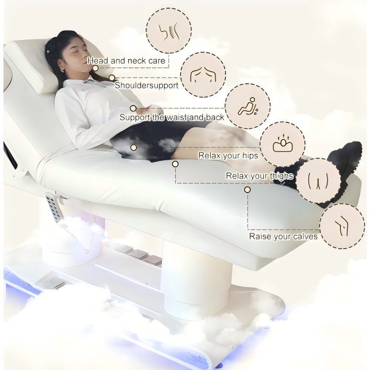Good Quality Durable White Heated 4 Motor Full Body Massage Bed with Height Adjustable Modern Luxury Design for Beauty Salon