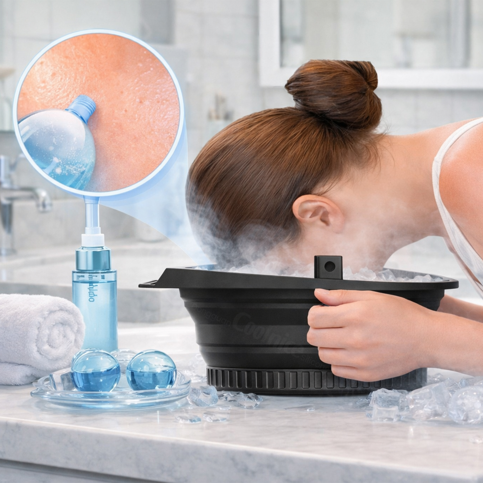 New Product Idea 2026 Skincare Tool Accessories BPA Free Silicone Facial Ice Therapy Basin With Breathing Tubes
