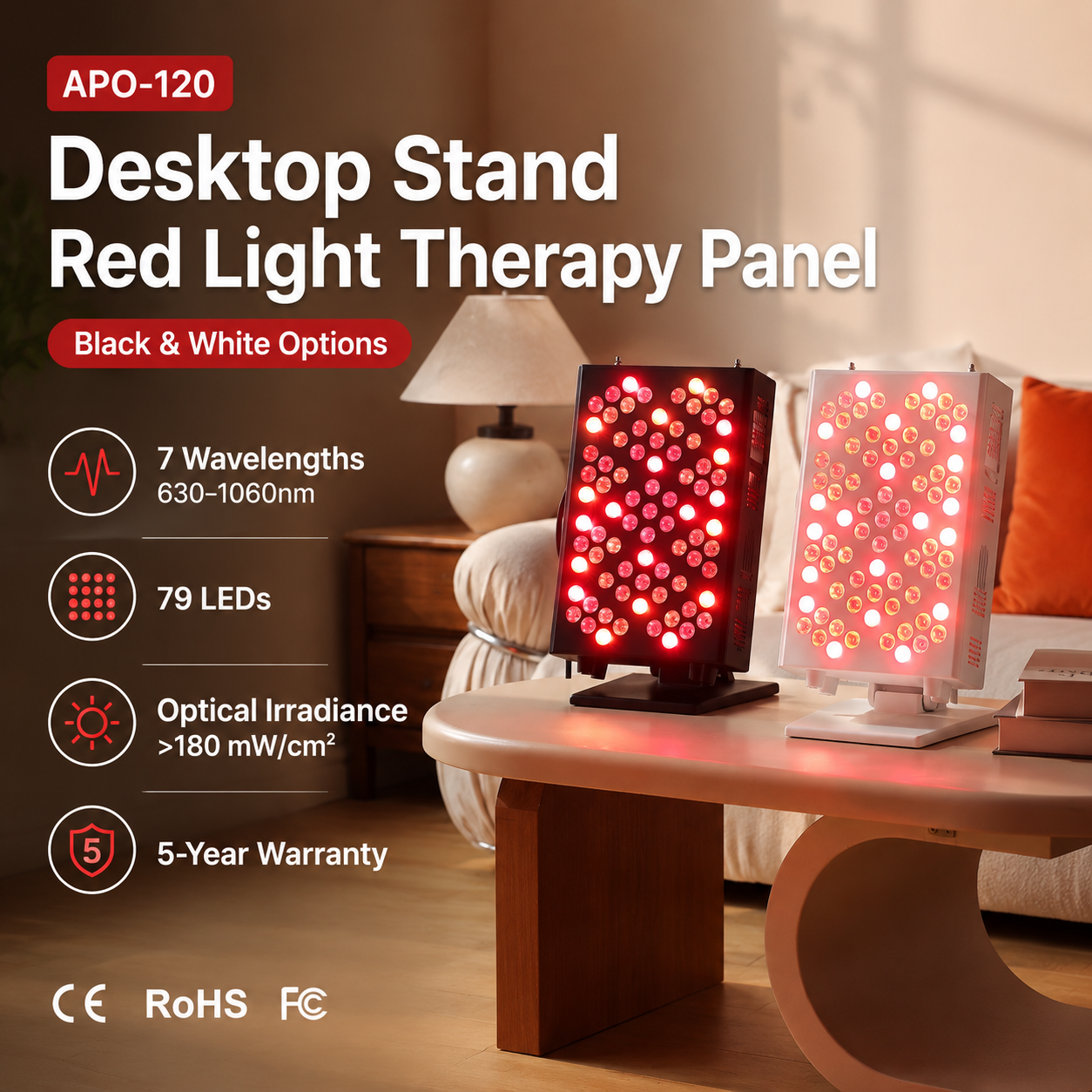 2026 Red Light Therapy Panel 7 Wavelengths 630-1060nm Desktop 0-1000Hz Pulsing CE Home Office Wellness OEM Custom Manufacturer