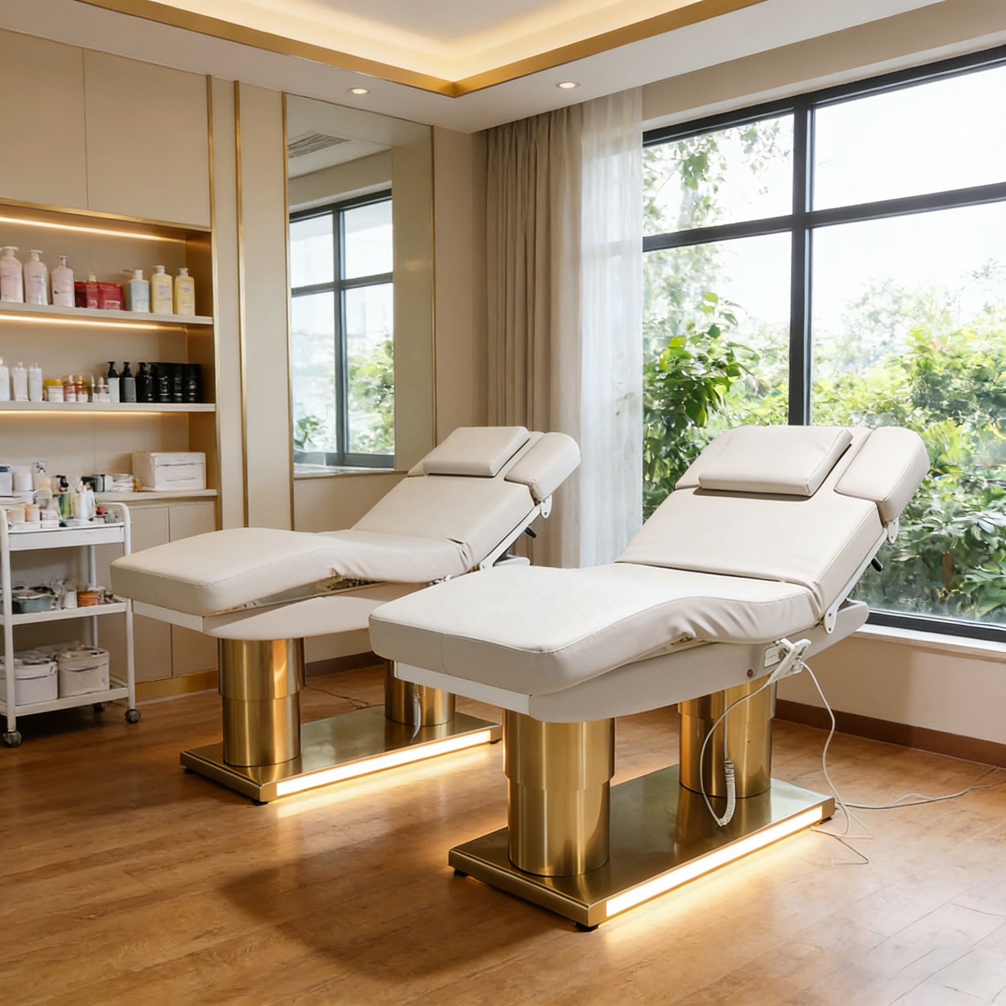 YIMMI Electric Facial Bed With Heating And Massage Adjustable Stainless Steel Base Salon Spa Treatment Table Esthetic Equipment