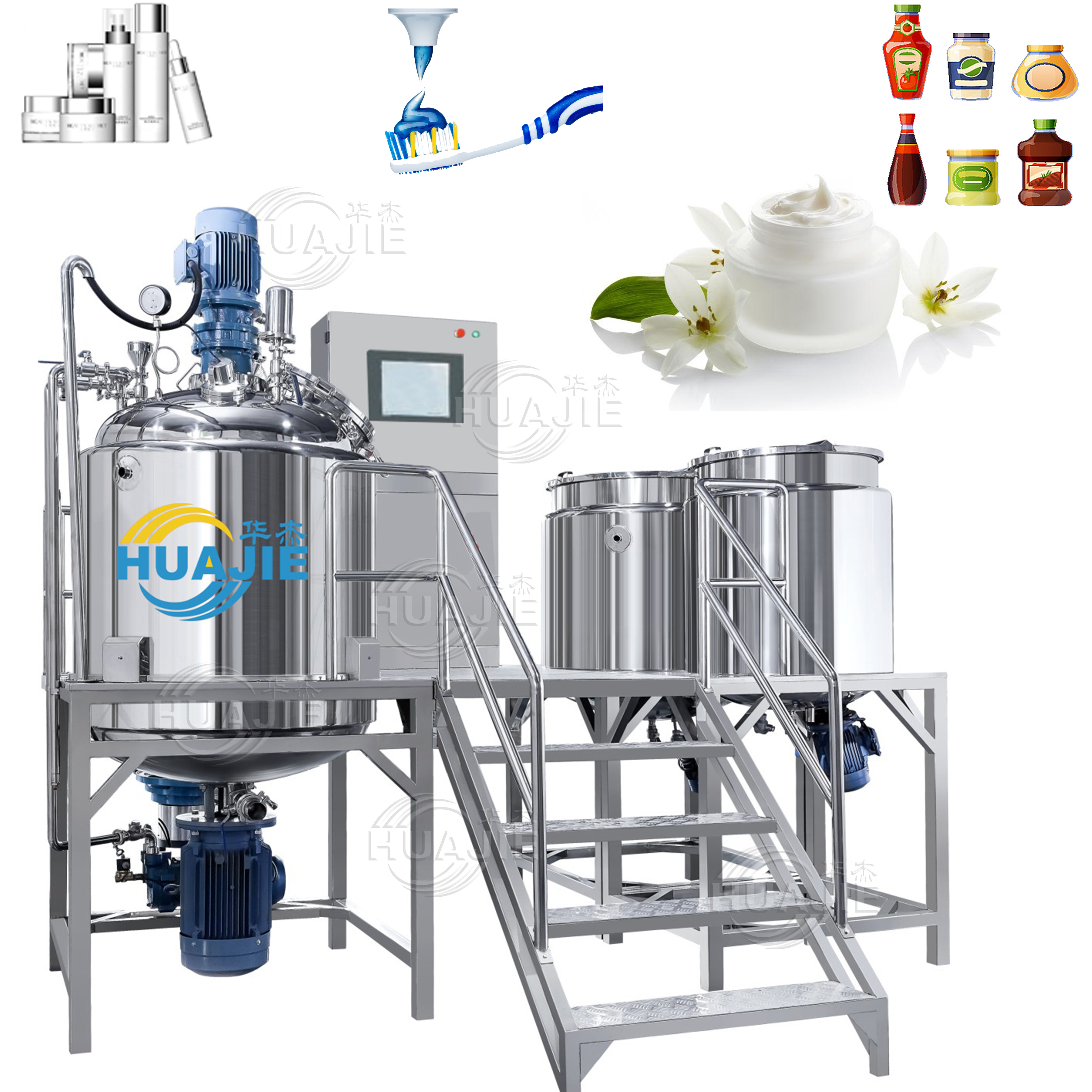 HUAJIE Agitator Mixer Product Equipment Cosmetic Cream Making Machine for Gel Cosmetic Manufacturing Making Mayonnaise Produce