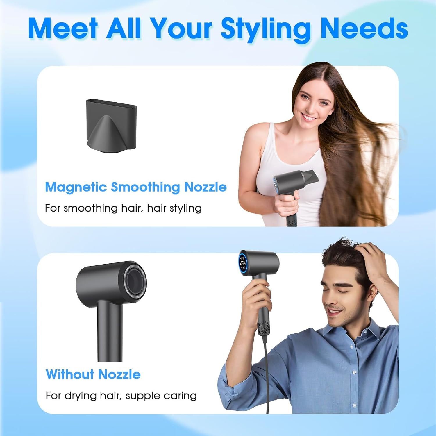 Professional 1500W High-Speed Ionic Hair Dryer Plasma Hairdryer with 110000 RPM Motor Display Fast Drying for Hotels Outdoor Use
