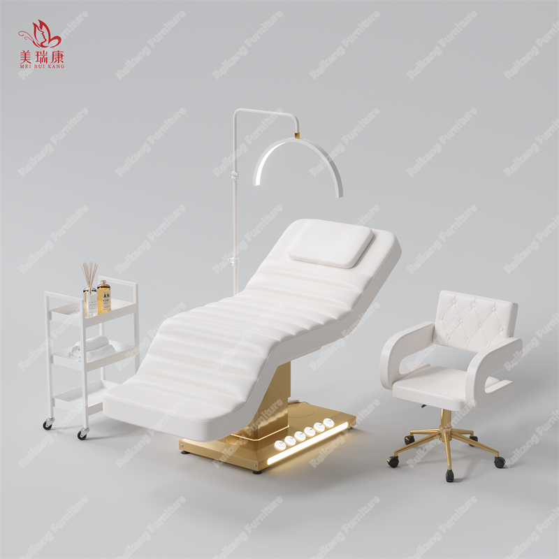 Beauty Salon Esthetician Furniture Gold Base Curve Facial Bed Electric Cosmetic Eyelash Bed Luxury Spa Massage Table Lash Bed