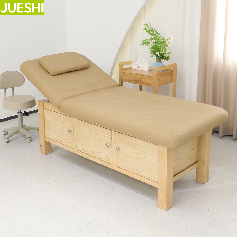 JUESHI Solid Wood Salon Furniture Set Beauty Salon Beds for Massage Table Spa Facial Lash Bed Head Spa Equipment Massage Bed