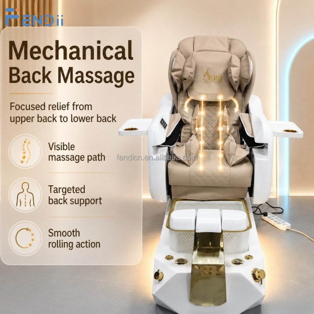 Nail Salon Equipment High End Pedicure Chair with Back Massage and Glass Foot Spa Basin