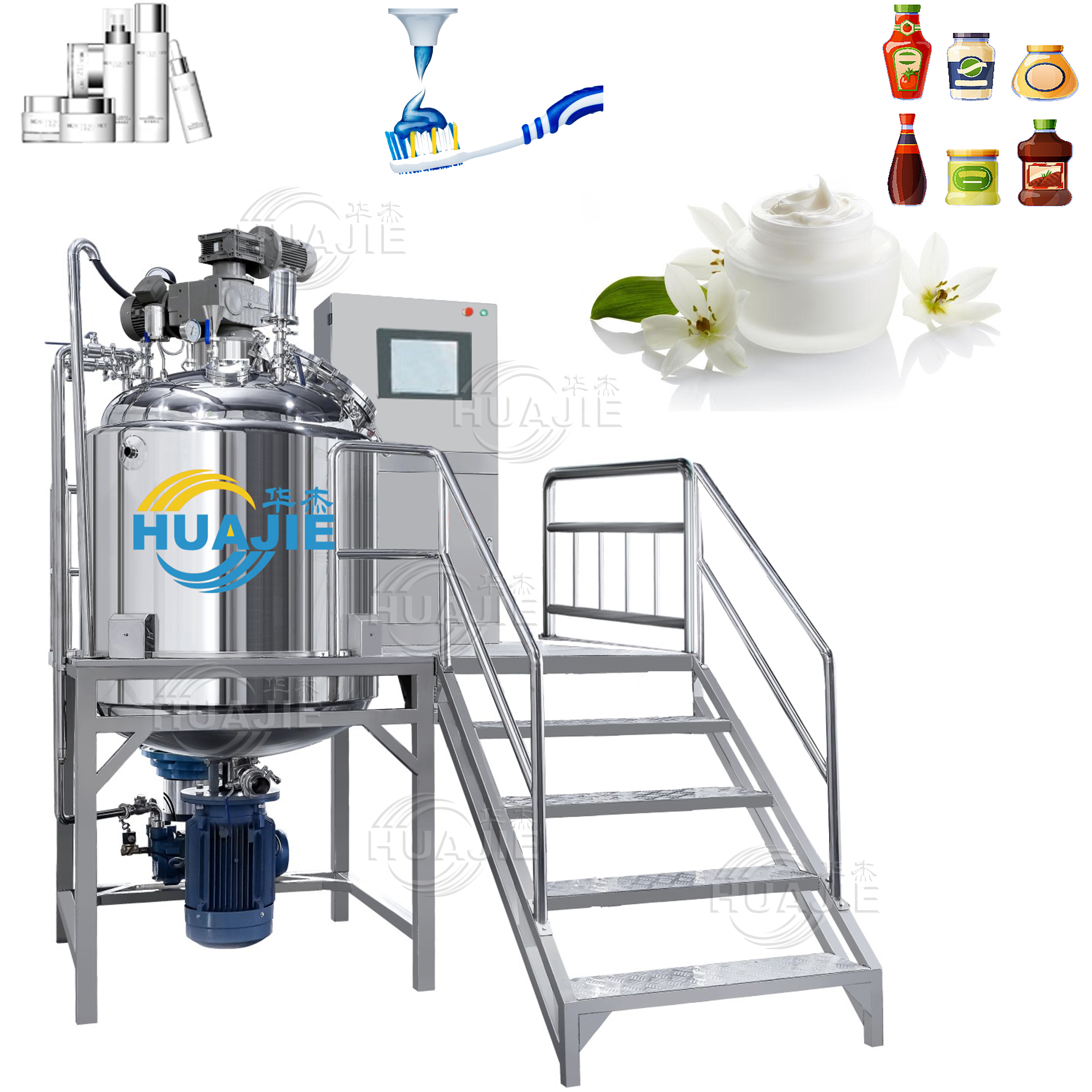 HUAJIE Automatic Cosmetic Ointment Vacuum Emulsification Mixing Homogenizing Equipment Beauty Cream Making Machine