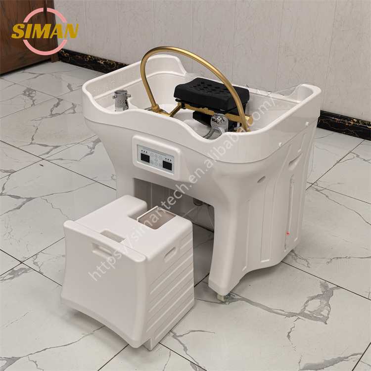 Siman Newest Modern Barber Shop Head Spa Equipment With Waste Water Tank Hair Washing Sink Electric Massage Shampoo Bed Basin