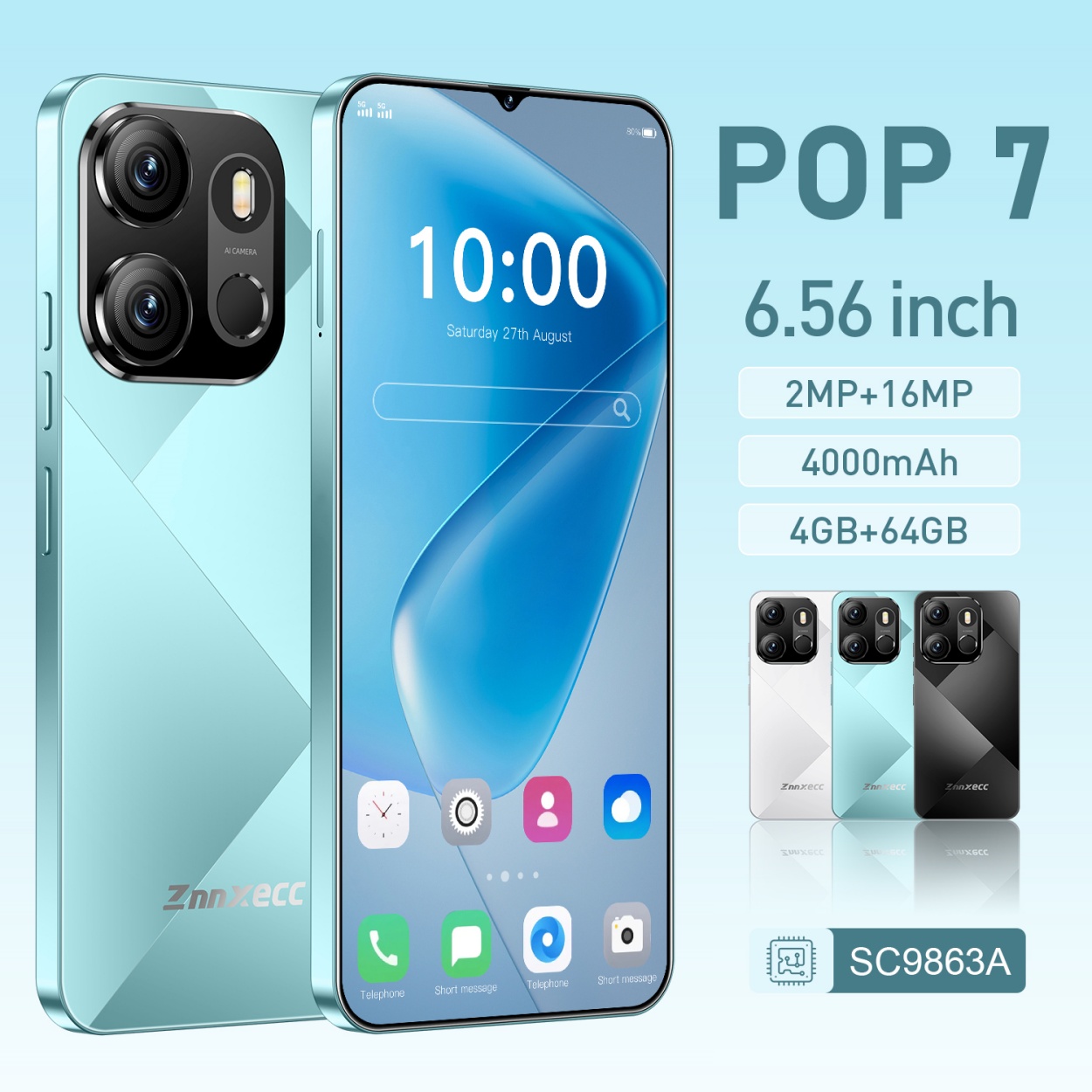 Wholesale POP7 4GB+64GB Full Network Smart Phone Gaming Phone Octa Core CPU HD Screen LTE English Original Manufacturer