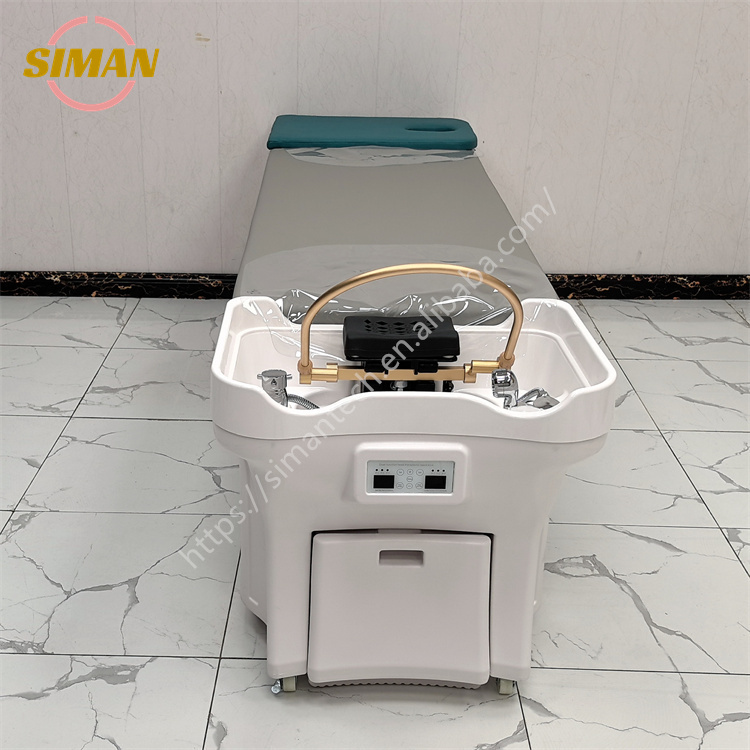 Siman Newest Modern Barber Shop Head Spa Equipment With Waste Water Tank Hair Washing Sink Electric Massage Shampoo Bed Basin