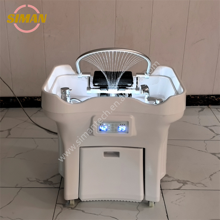 Siman Newest Modern Barber Shop Head Spa Equipment With Waste Water Tank Hair Washing Sink Electric Massage Shampoo Bed Basin