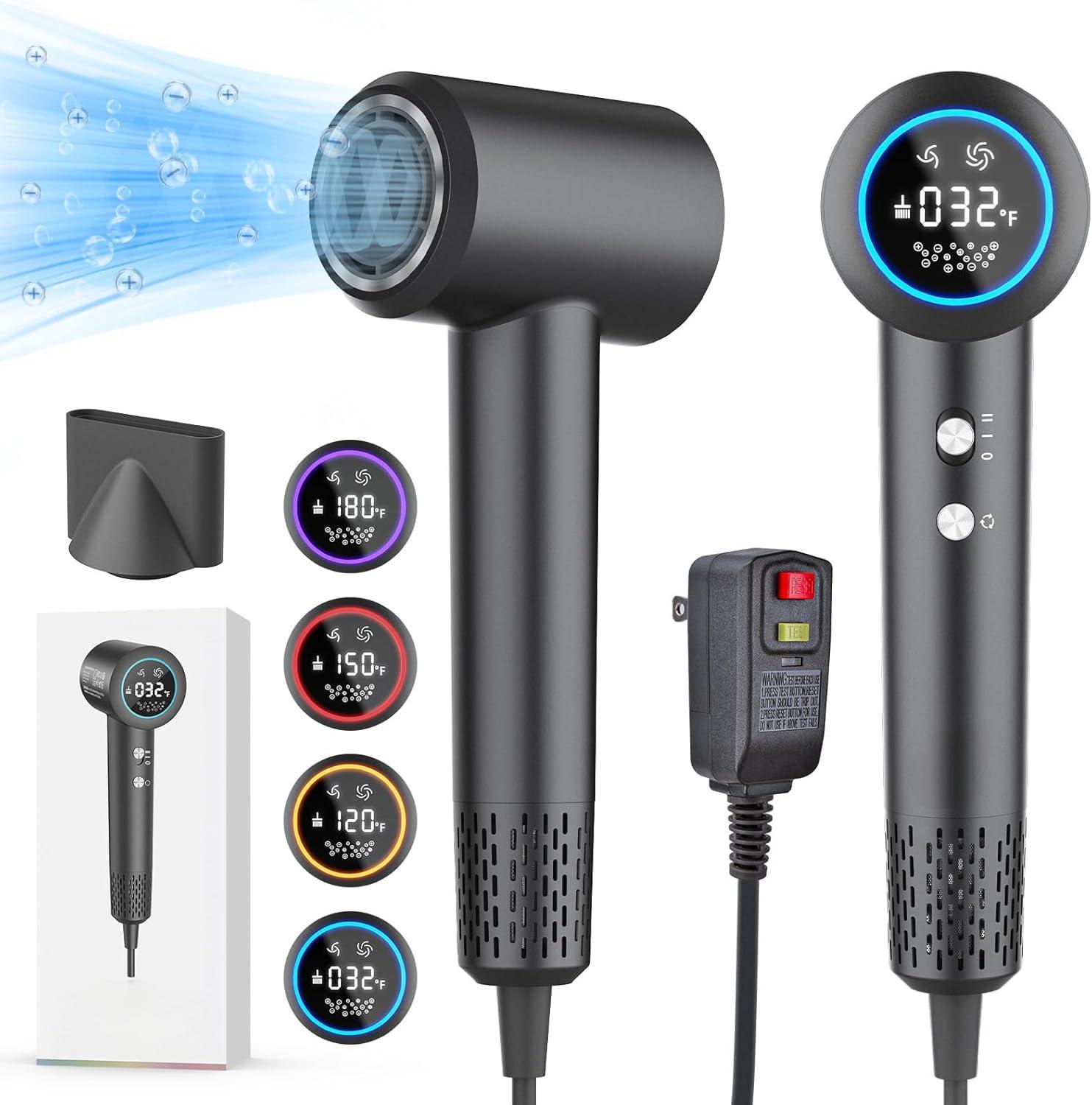 Professional 1500W High-Speed Ionic Hair Dryer Plasma Hairdryer with 110000 RPM Motor Display Fast Drying for Hotels Outdoor Use