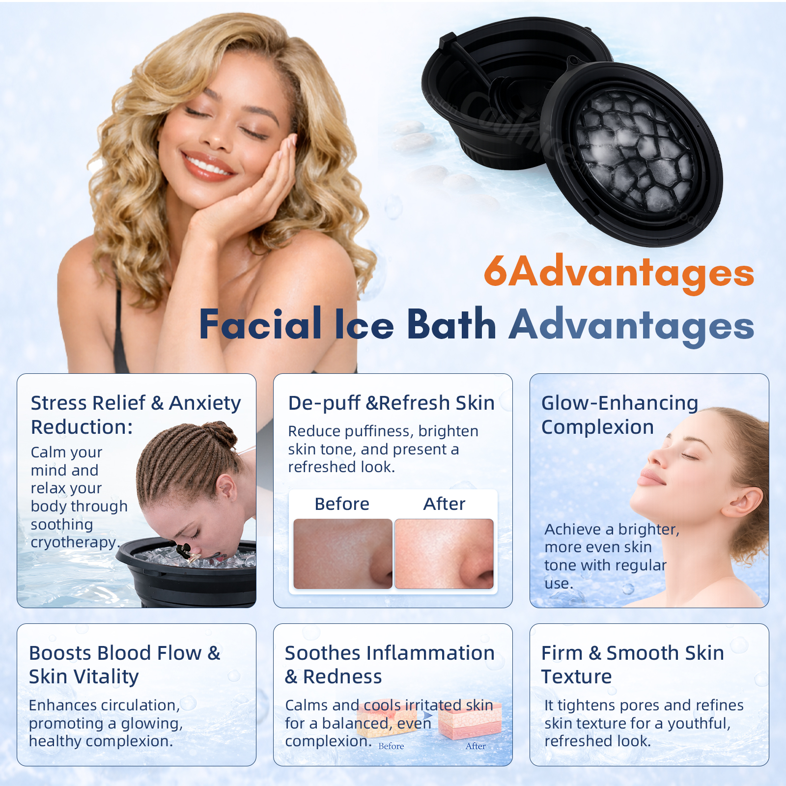 New Product Idea 2026 Skincare Tool Accessories BPA Free Silicone Facial Ice Therapy Basin With Breathing Tubes