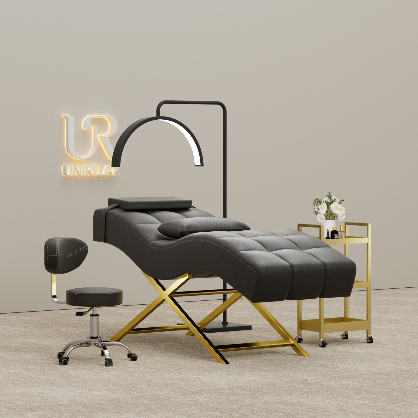 Union Win Luxury Physiotherapy Bed Set Topper Modern Design with New Stainless Steel Base Curved Eyelash Lash Beds for Beauty