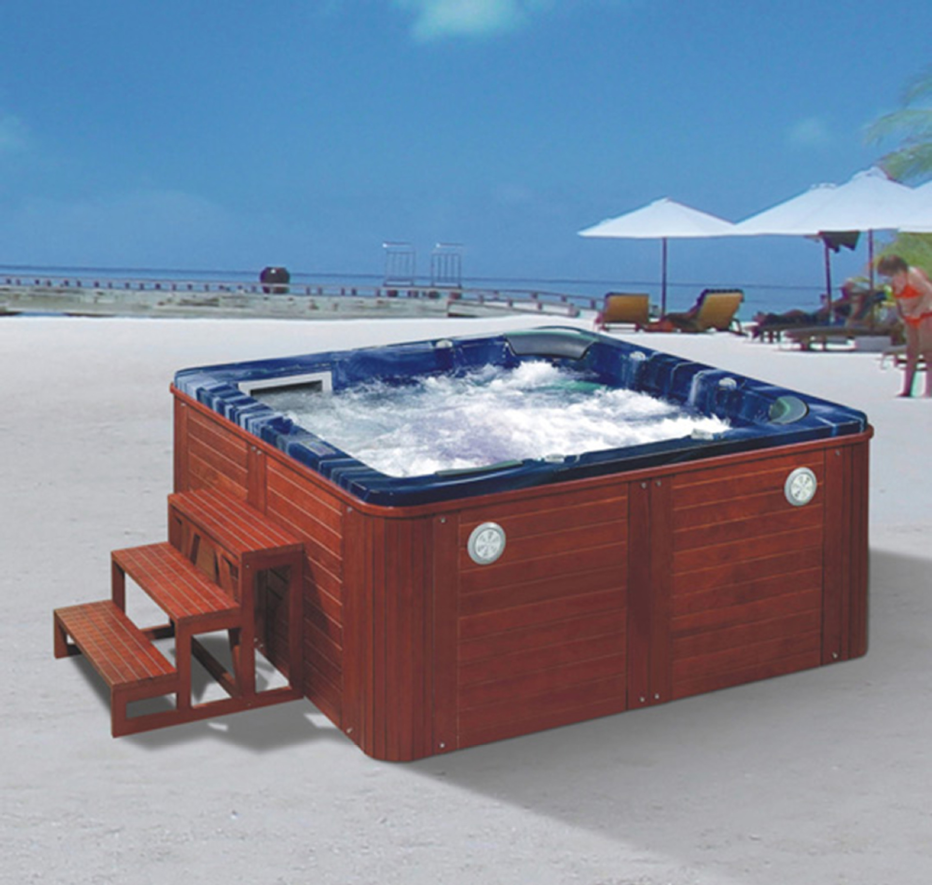 Swim Pool Spa Bathtub 6 Person Outdoor Hot Tub Swim Spa with 2 Loungers