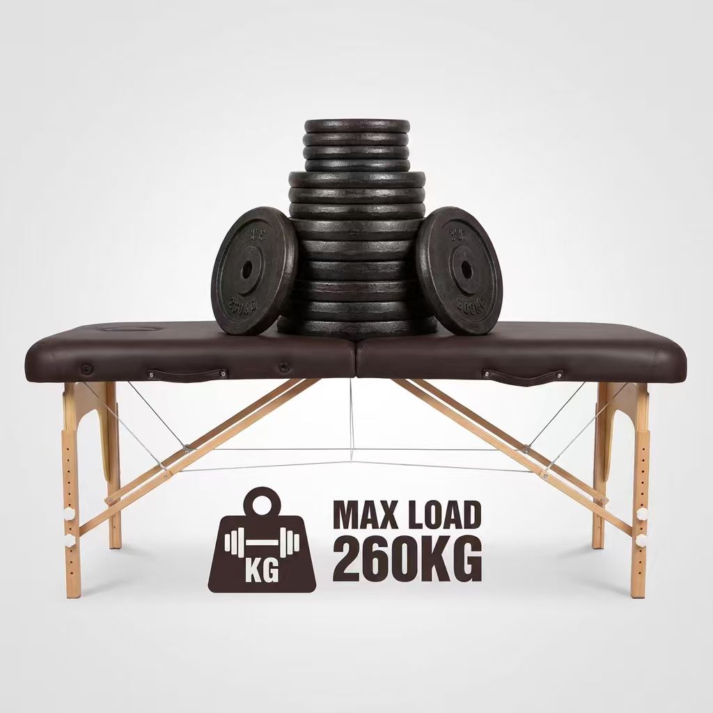Massage Table 2-Section Foldable Beech Wood | 260kg 7cm Foam | Spa Chiropractic Eyelash Tattoo Beauty Salon | GPSR ISO9001 OEM