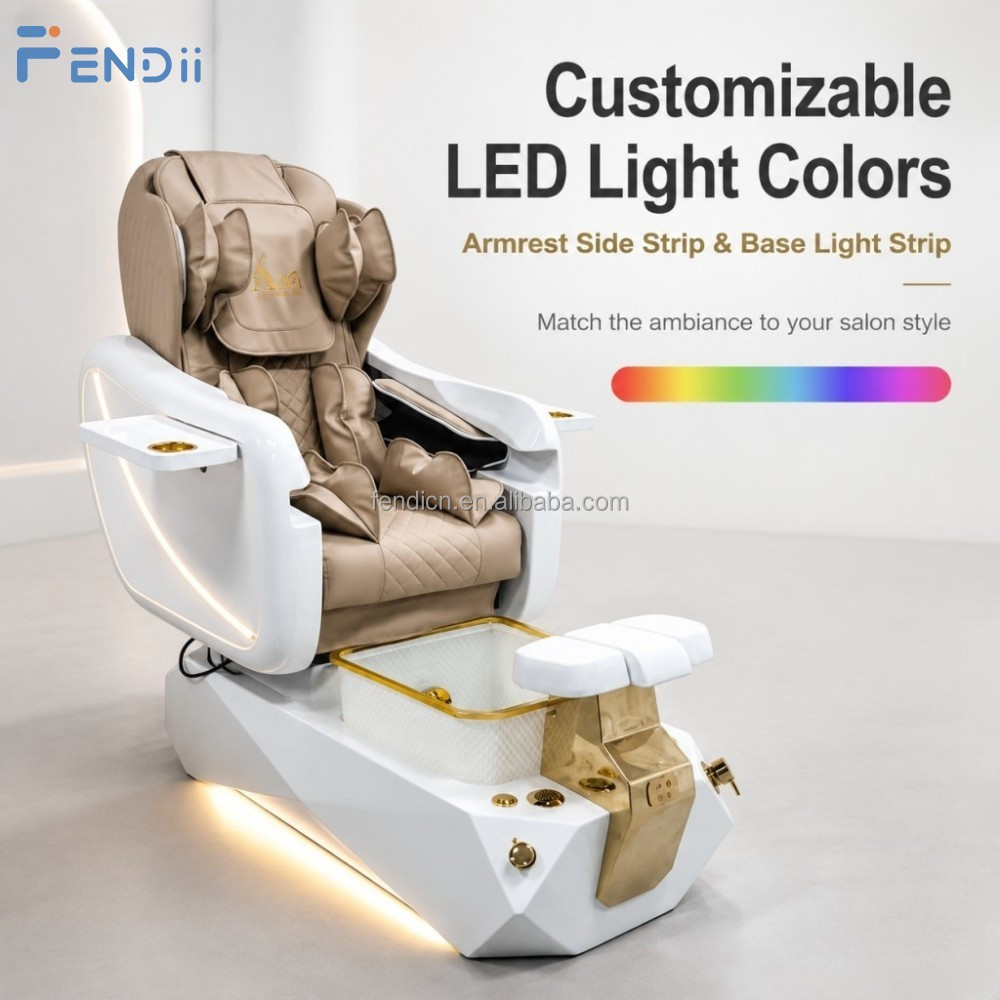 Nail Salon Equipment High End Pedicure Chair with Back Massage and Glass Foot Spa Basin