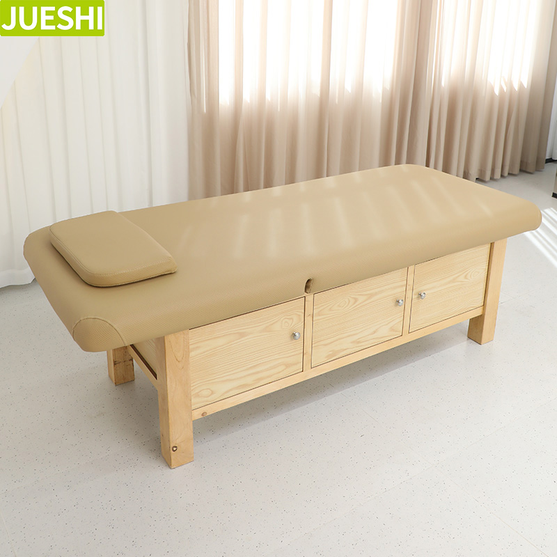 JUESHI Solid Wood Salon Furniture Set Beauty Salon Beds for Massage Table Spa Facial Lash Bed Head Spa Equipment Massage Bed