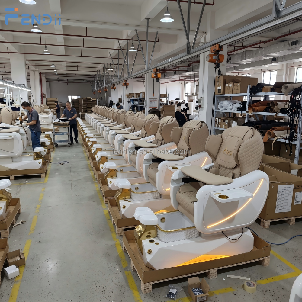 Nail Salon Equipment High End Pedicure Chair with Back Massage and Glass Foot Spa Basin