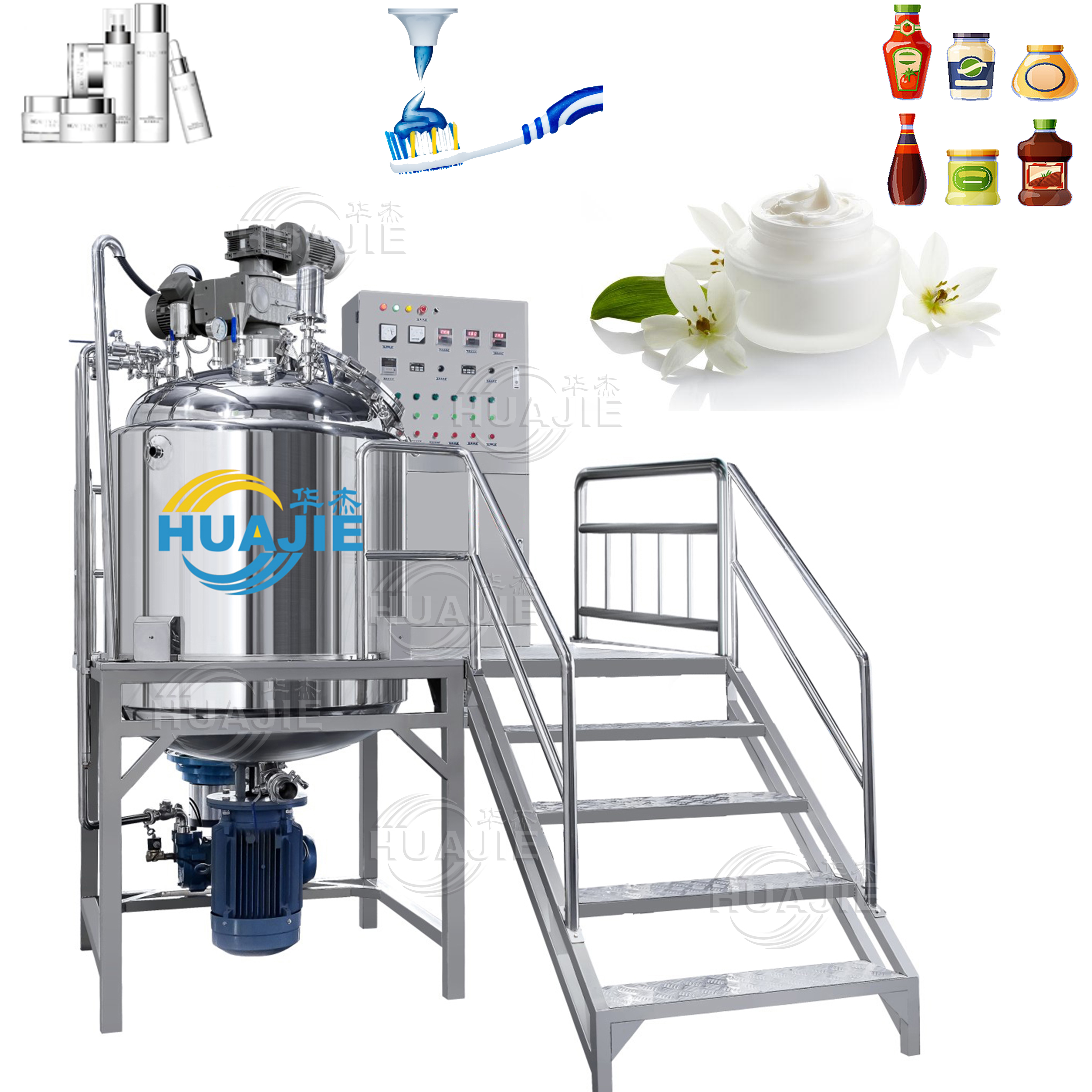 HUAJIE Agitator Mixer Product Equipment Cosmetic Cream Making Machine for Gel Cosmetic Manufacturing Making Mayonnaise Produce