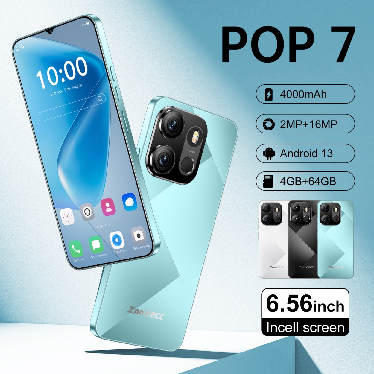 Wholesale POP7 4GB+64GB Full Network Smart Phone Gaming Phone Octa Core CPU HD Screen LTE English Original Manufacturer