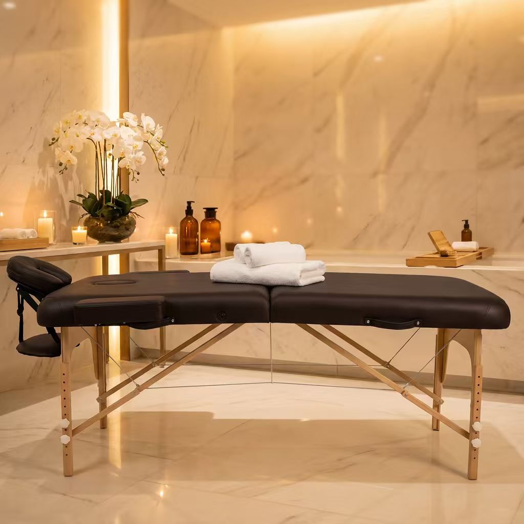 Massage Table 2-Section Foldable Beech Wood | 260kg 7cm Foam | Spa Chiropractic Eyelash Tattoo Beauty Salon | GPSR ISO9001 OEM