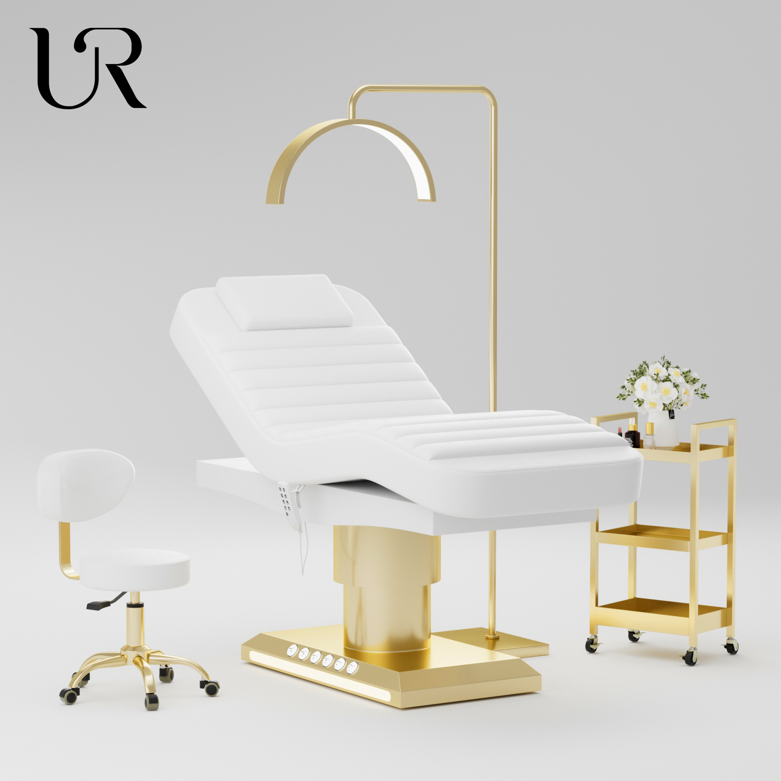 Modern White Gold Full Electric Therapy Medical Spa Salon Treatment Massage Table Lash Esthetician Cosmetic Facial Beauty Bed